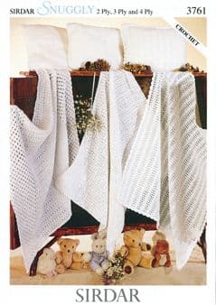Sirdar Snuggly 2 ply & 3 ply & 4 ply - 3761 Crochet Shawls and Pillows Knitting Pattern