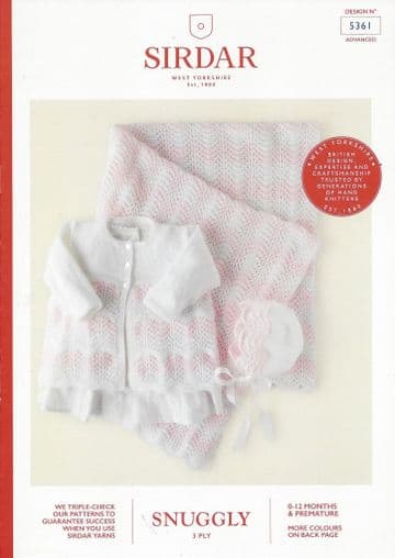Sirdar Snuggly 3ply - 5361 Coat, Blanket & Bonnet Knitting Pattern