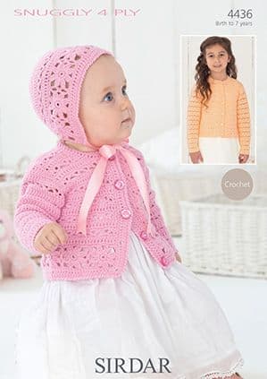 Sirdar Snuggly 4ply - 4436 Cardigan & Bonnet Knitting Pattern