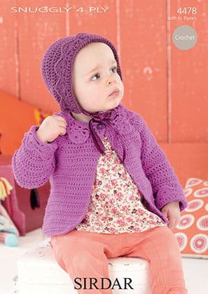 Sirdar Snuggly 4ply - 4478 Cardigan & Bonnet Knitting Pattern
