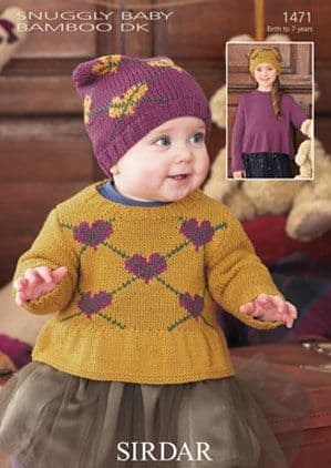 Sirdar Snuggly Baby Bamboo DK - 1471 Sweaters and Hats Knitting Pattern