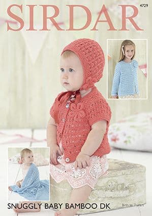 Sirdar Snuggly Baby Bamboo DK - 4729 Cardigans, Hat & Blanket Knitting Pattern