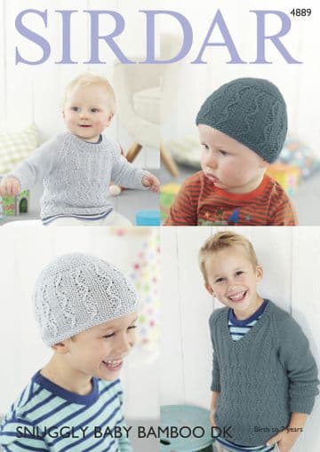 Sirdar Snuggly Baby Bamboo DK - 4889 Sweaters & Hat Knitting Pattern