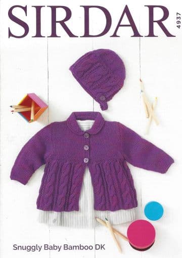 Sirdar Snuggly Baby Bamboo DK - 4937 Cardigan & Bonnet Knitting Pattern