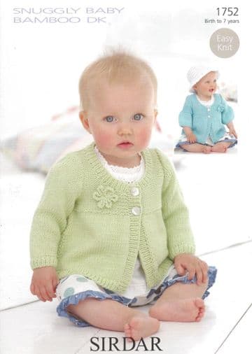 Sirdar Snuggly Baby Bamboo DK Knitting Pattern - 1752 Cardigans (2 Designs)