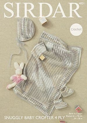 Sirdar Snuggly Baby Crofter 4ply - 4821 Blanket, Mittens & Hat Crochet Pattern