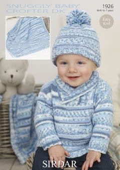 Sirdar Snuggly Baby Crofter DK - 1926 Sweater, Hat & Blanket Knitting Pattern