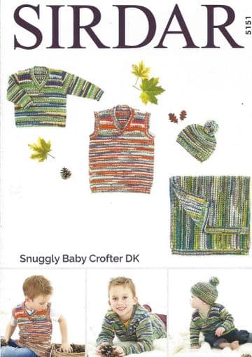 Sirdar Snuggly Baby Crofter DK - 5151 Sweater, Tank, Hat & Blanket Knitting Pattern