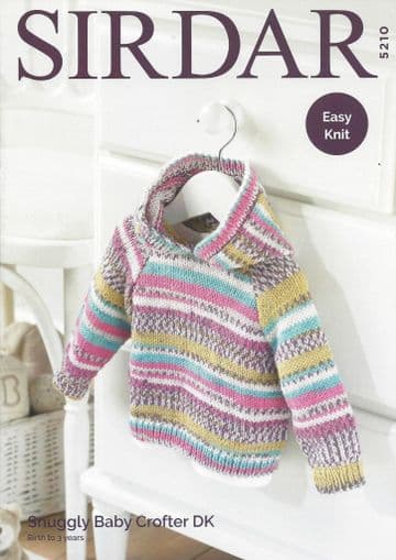 Sirdar Snuggly Baby Crofter DK - 5210 Hooded Sweater Knitting Pattern