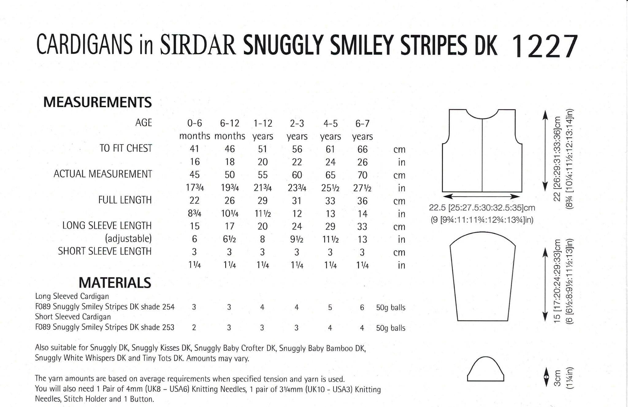 Sirdar Snuggly Baby DK Knitting Pattern - 1227 Cardigans 2 Sleeve Lengths
