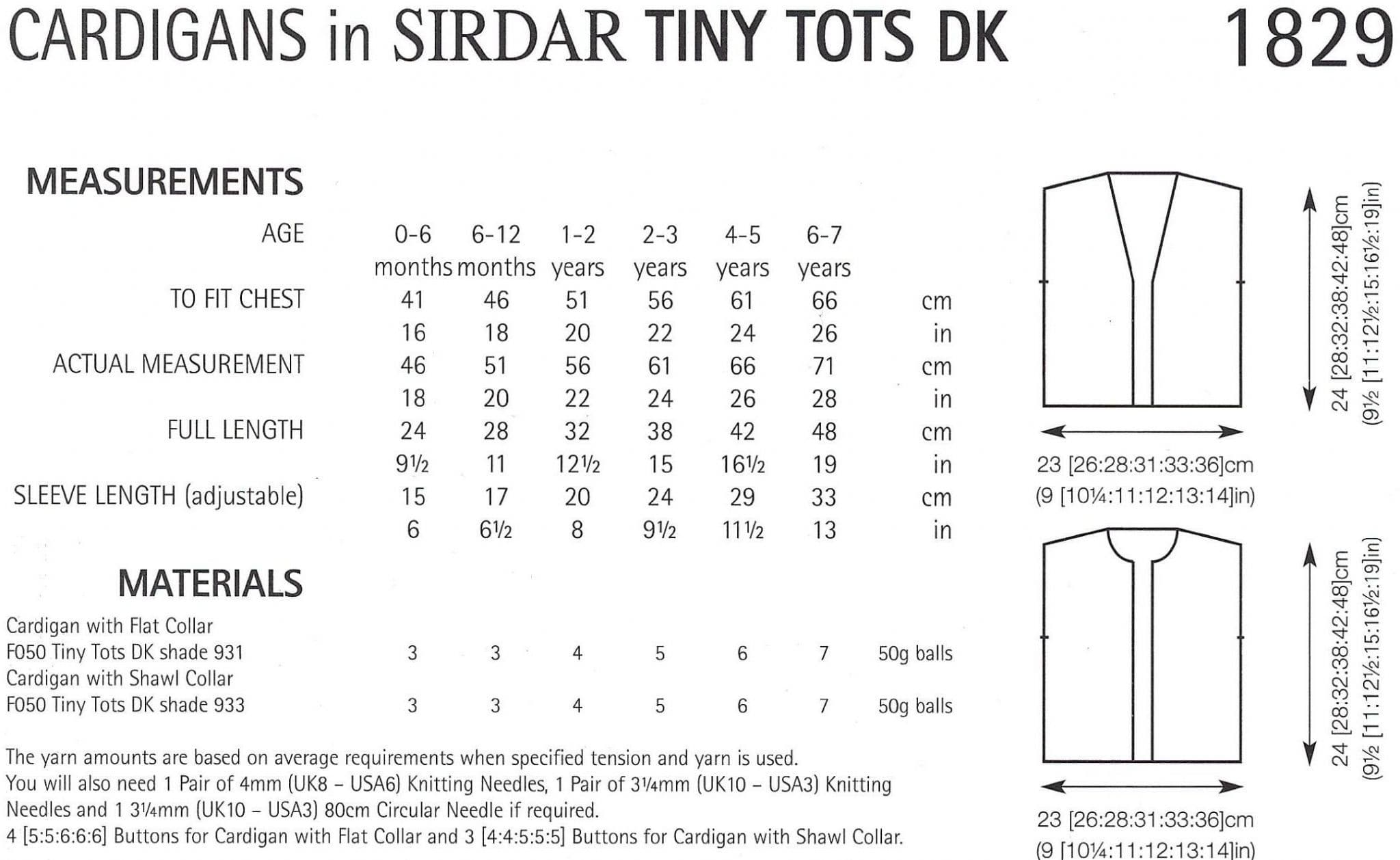 Sirdar Snuggly Baby DK Knitting Pattern - 1829 Cardigans 2 Designs