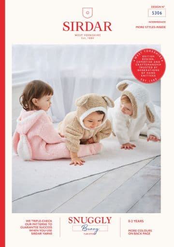 Sirdar Snuggly Bunny Fur Effect Knitting Pattern - 5306 Bunny, Sheep & Bear Onesies