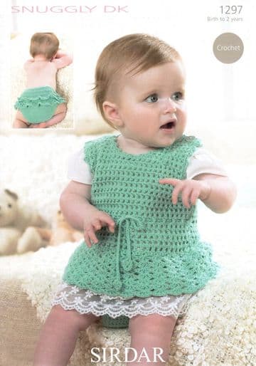 Sirdar Snuggly DK - 1297 Baby Pinafore Dress & Pants Crochet Pattern