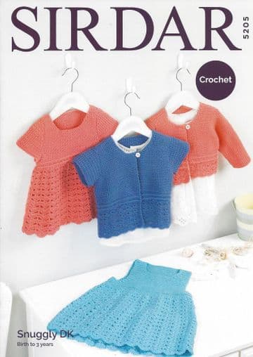 Sirdar Snuggly DK - 5205 Pinafore, Dress & Cardigans Crochet Pattern