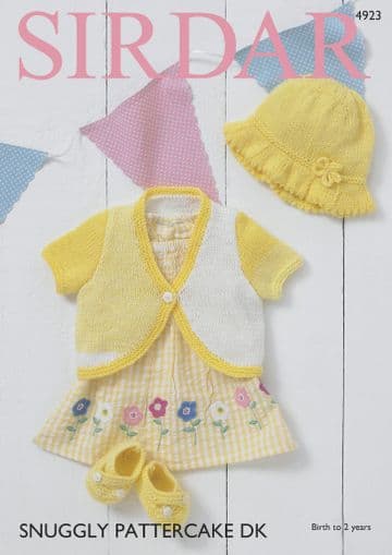 Sirdar Snuggly Pattercake DK Knitting Pattern - 4923 Bolero, Sun Hat and Shoes