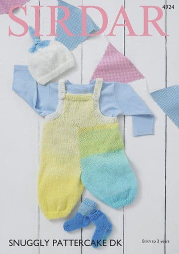 Sirdar Snuggly Pattercake DK Knitting Pattern - 4924 Dungarees, Hat & Socks
