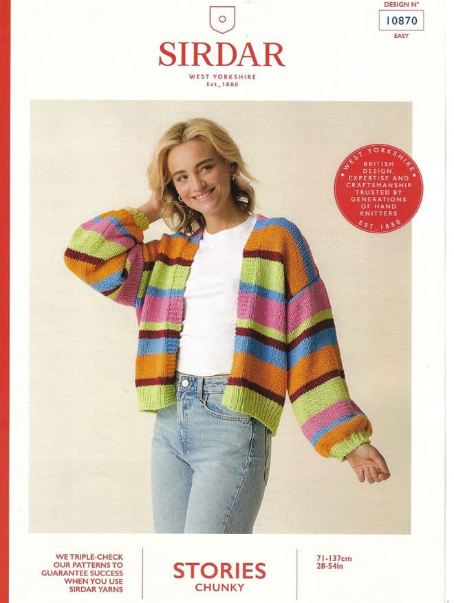Sirdar Stories Chunky Knitting Pattern - 10870 Ladies Stripes Cardigan