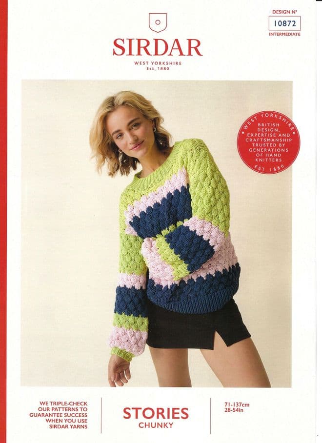Sirdar Stories Chunky Knitting Pattern - 10872 Ladies Bubble Stitch Sweater