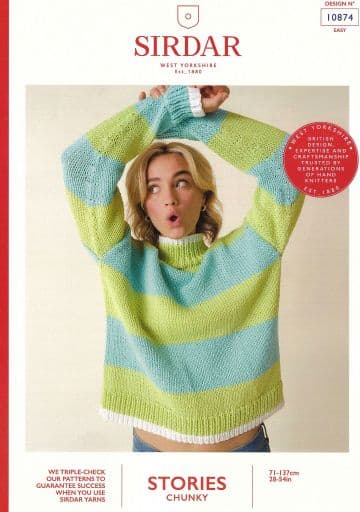 Sirdar Stories Chunky Knitting Pattern - 10874 Ladies Striped Sweater