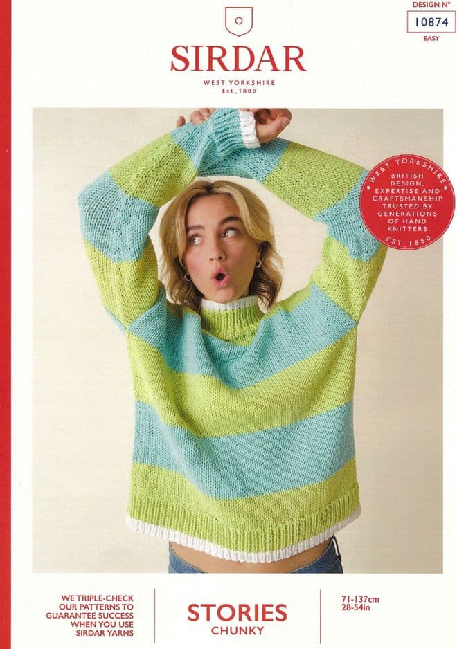 Sirdar Stories Chunky Knitting Pattern - 10874 Ladies Striped Sweater