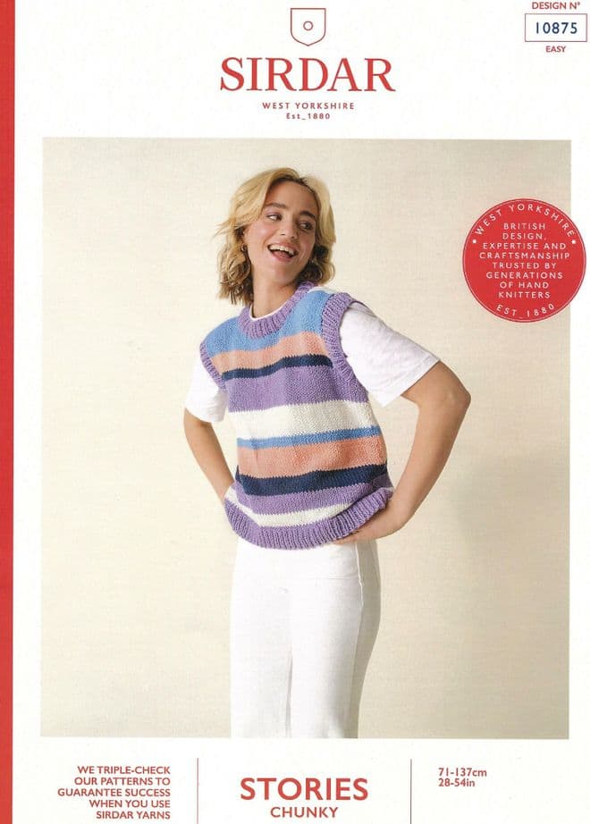 Sirdar Stories Chunky Knitting Pattern - 10875 Ladies Striped Tank Top