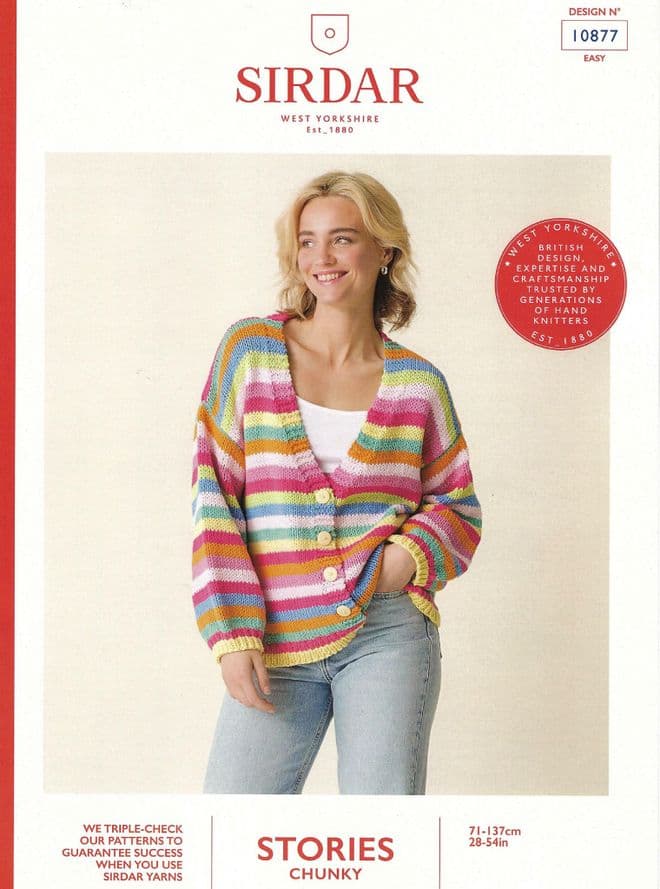 Sirdar Stories Chunky Knitting Pattern - 10877 Ladies Striped Cardigan