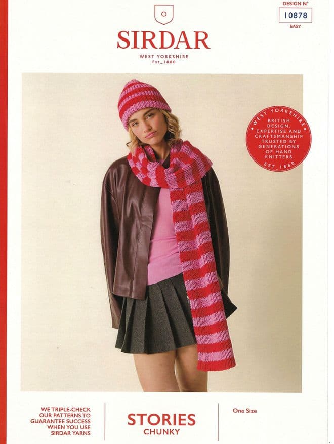 Sirdar Stories Chunky Knitting Pattern - 10878 Ladies Beanie Hat & Scarf Set