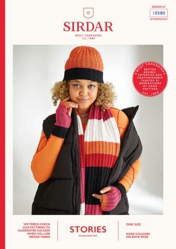 Sirdar Stories DK Knitting Pattern - 10580 Hat, Scarf & Mittens