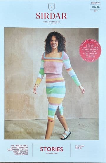 Sirdar Stories DK Knitting Pattern - 10746 Ladies Sweater and Skirt Set