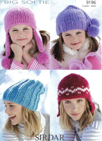 Sirdar Super Chunky Knitting Pattern - 9196 Girls & Ladies Hats (4 Designs)
