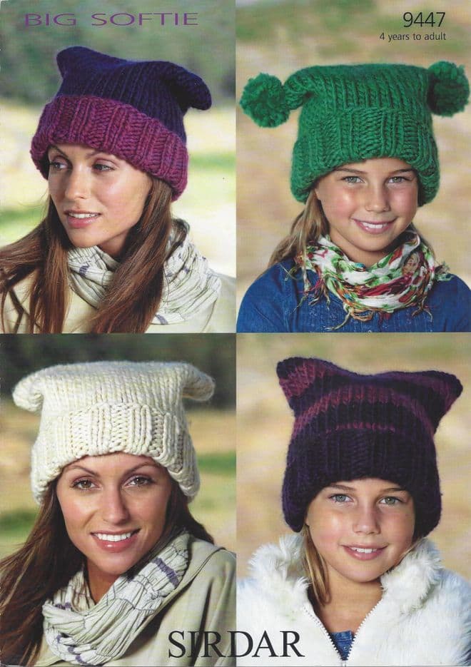 Sirdar Super Chunky Knitting Pattern - 9447 Girls & Ladies Hats (4 Designs)