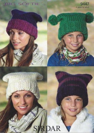 Sirdar Super Chunky Knitting Pattern - 9447 Girls & Ladies Hats (4 Designs)