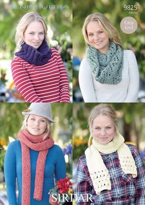 Sirdar Super Chunky Knitting Pattern - 9825 Snoods and Scarves