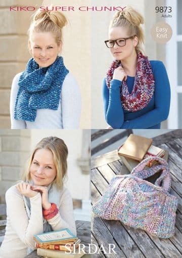 Sirdar Super Chunky Knitting Pattern - 9873 Snood, Scarf, Bag & Bangle