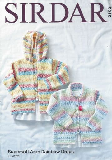 Sirdar Supersoft Aran Rainbow Drops Knitting Pattern - 2502 Cardigans