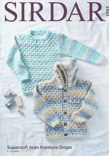 Sirdar Supersoft Aran Rainbow Drops Knitting Pattern - 2503 Sweater & Cardigan