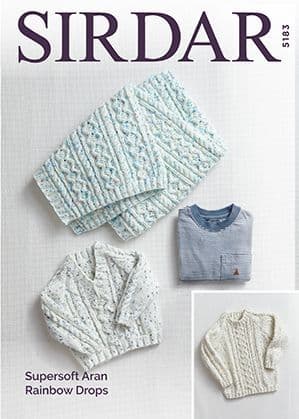 Sirdar Supersoft Aran Rainbow Drops Knitting Pattern - 5183 Sweaters & Blanket