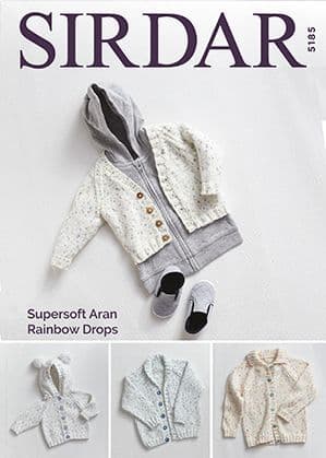 Sirdar Supersoft Aran Rainbow Drops Knitting Pattern - 5185 Cardigans