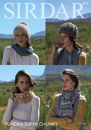 Sirdar Tundra Super Chunky - 8072 Scarves, Snood & Ribbed Hat Knitting Pattern