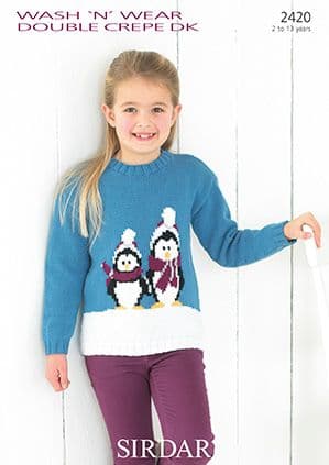 Sirdar Wash 'n Wear Double Crepe - 2420 Penguin Sweater Knitting Pattern