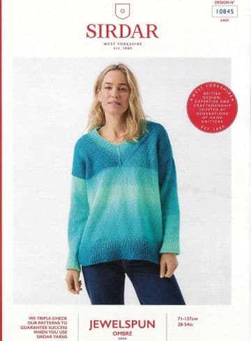 SirdarJewelspun Aran Knitting Pattern - 10845 Ladies Sweater
