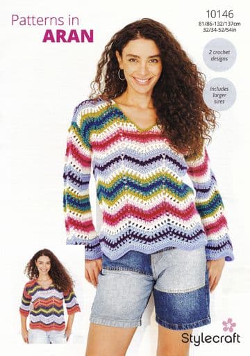 Stylecraft Aran Crochet Pattern - 10146 Ladies Summer Top & Sweater ( 2 Crochet Designs)