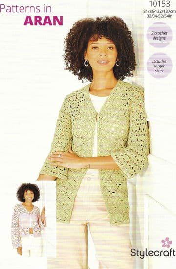 Stylecraft Aran Crochet Pattern - 10153 Ladies Cardigans (2 Crochet Designs)