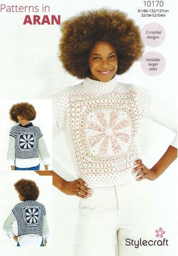 Stylecraft Aran Crochet Pattern - 10170 Ladies Sweater & Tank Top (2 Designs)