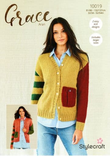 Stylecraft Aran Knitting Pattern - 10019 Ladies Cardigans (2 Easy Knit Designs)