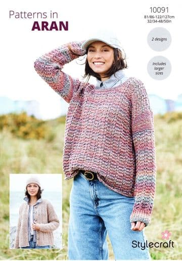 Stylecraft Aran Knitting Pattern - 10091 Ladies Cardigan & Sweater (2 Designs)