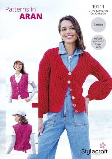 Stylecraft Aran Knitting Pattern - 10111 Ladies Cardigan & Waistcoat (2 Designs)