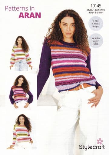 Stylecraft Aran Knitting Pattern - 10145 Ladies Sweaters (4 Mix & Match Designs)