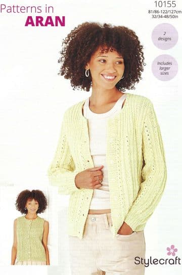 Stylecraft Aran Knitting Pattern - 10155 Ladies Cardigan & Waistcoat (2 Designs)