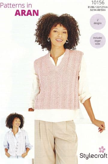 Stylecraft Aran Knitting Pattern - 10156 Ladies Tank Top & Waistcoat (2 Designs)